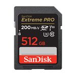 SanDisk 512GB Extreme PRO SDXC card, SD Card, V30 Memory Card, 4K UHD, up to 200 MB/s, SanDisk QuickFlow Technology, RescuePro Deluxe Data Recovery Software, UHS-I, Class 10, U3, V30