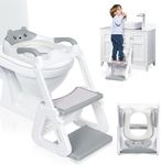 Orzbow 2-IN-1 Potty Training Toilet Seat with Step Stool for Toddler, Stability Training Potty Seat for Kids Boys Girls with Splash Guard and Anti-Slip Pad, Adjustable Ladder & Potty Seat Height, Grey