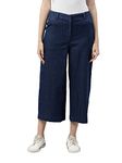GO COLORS Women Solid Blue Denim Linen Mid Rise Relaxed Fit Culottes