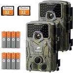 Trail Camera 36MP 1080P 30fps, usogood 2 Pack Night Vision Game Cameras with Motion Activated Hunting Cam IP66 Waterproof with 36pcs No Glow Infrared LED 2.0''LCD for Outdoor Security