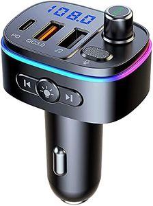 Bluetooth 5.0 FM Transmitter for Car, 3 USB Ports Fast Charger with QC3.0 18W and PD 18W USB C Car Charger, Bluetooth FM Radio Adapter Hands-Free Calling, Voice Assistant MP3 Player Car Charger 3in1