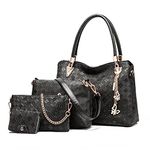 Pahajim Handbags for Women Ladies Bags Sets PU Leather Top-Handle Bag Large Shoulder Bag Crossbody Clutch Purse 4 Piece for Work Office Shopping Party（Black）