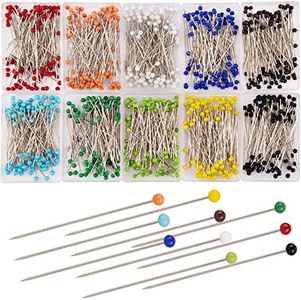 AIEX 1000 Pieces Sewing Pins Glass Ball Multicolor Head Pins Straight Quilting Pins with Pearl Heads for Dressmaker Jewelry Decoration(38mm)