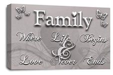 LR Family Love Quote Wall Art Picture Powder Grey White Framed Canvas Home Panel Print Ready to Hang