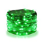 Twinkle Star 33FT 100 LED Silver Wire String Lights, St Patricks Day Fairy Lights Battery Operated LED String Lights for Christmas Wedding Party Home Holiday Decoration, Green