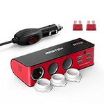 BESTEK Cigarette Lighter Adapter 200W 12V/24V DC 3-Socket Cigarette Lighter Splitter with 6A 4 USB Ports LED Voltmeter Display Fast Charging Power Outlet for Sat Nav/Van/Truck