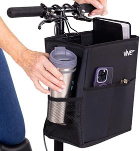 Vive Knee Scooter Basket with Cup Holder - Scooter Accessories for Adults, Seniors - Convenient Storage for Personal Items, Groceries, Medical Supplies - 2 Front Pockets, Easy Installation (Gray)