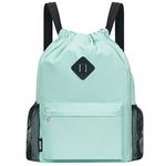 WANDF Drawstring Backpack Sports Gym Bag with Shoes Compartment, Water-Resistant String Backpack Cinch for Women Men (Mint Green, Small)