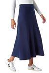 Roman Originals Knitted Skirt for Women UK Ladies Midi Maxi Full Length Winter Autumn A-Line Swing Pull On Smart Casual Work Office Elasticated Waist Flattering Knit Knitwear - Midnight Blue - Size 16