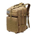 Generic Backpack for Men and Women 50L Army 3 Days Assault Pack Bag Large Rucksack with System , Light Brown