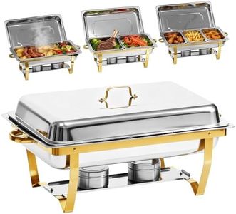 9Qt Chafing Dishes for Buffet, Gold 304 Stainless Steel Chafing Dish Sets, Food Warmers for Parties, Buffet Servers and Warmers, Warming Trays for Buffets Party, Multiple Size Food Pans, 4 Pack