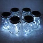 Cynzia Solar Mason Jar Lid Lights, 6 Pack 10 LED Waterproof Fairy Star Firefly String Lights with 6 Hangers (Jar Not Included), for Mason Jar Garden Party Decor(Cold White)