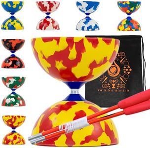 Jester Diabolo Set with Fibre Sticks, Diabolo String - Pro Medium Rubber Diablo Set With Cascade Carry Bag (Red and Yellow)