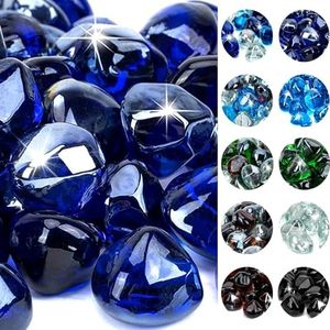 onlyfire 10-Pounds Fire Glass Diamonds for Propane Fire Pit, 1 Inch Reflective Firepit Glass Rocks Stones for Gas Fireplace and Fire Pit Table, Cobalt Blue