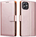 iWEOCO iPhone 12 Case Wallet iPhone 12 Pro Case Wallet Genuine Leather Flip with Anti-Theft RFID Blocking Kickstand Strong Magnetic Clasp Closure Cash Credit Card Slots Protective Case (Rose Gold)