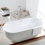 DECORAPORT 60 In Modern Seamless Slim Rim Pure White Freestanding Acrylic Bathtub Soaking SPA Flat Bottom Stand Alone Tub (D-DK-PW-11572)