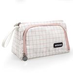 Mokani Pencil Pouch, Big Capacity Pencil Pen Case with Handle, Canvas Bag Stationery Box for Student Office College Middle School High School, Pink Plaid