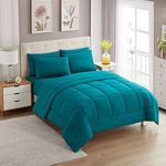 Sweet Home Collection 7 Piece Comforter Set Bag Solid Color All Season Soft Down Alternative Blanket & Luxurious Microfiber Bed Sheets, Teal, King