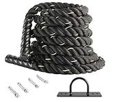 Xeternity-Made Battle Rope,1.5 Inch Heavy Battle Exercise Training Rope 30ft Length Workout Rope Fitness Rope for Strength Training Home Gym Outdoor Cardio Workout, Anchor Included