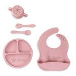 Personalized Silicone Baby Feeding Set Custom Snack Cup with Lid Baby Weaning Supplies Adjustable Silicone Bibs Baby Birthday Gift Divided Tableware Set Soft Spoon and Fork Led Weaning Supplies
