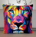 The Beach Stop Neon Rainbow Safari Jungle Lion Scatter Cushion Cover | Unique Living Room & Bedroom Animal Decor | Gift Idea | 45x45cm 18x18” | Colourful Lion