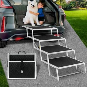 Joyrally Extra Wide Dog Stairs for Large Dogs,Foldable Dog Ramp for Car, Pet Steps Light Weight Aluminum,High Beds,for SUV Trucks, Supports up to 200 lbs (for The Trunk of The Car Only)