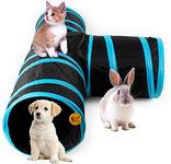 Sage Square Big Size Portable Sleeping Bag Exercise 3 Way Tunnel with Hanging Ball for Cat, Kitten, Rabbit, Guinea Pig, Puppy (Blue)