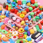 100 Pcs Animal Erasers 3D Cartoon Erasers Pencil Erasers for Kids Mini Puzzle Rubber Erasers Cute Vegetable Fruit Food Erasers for School, Party Favors, Games Prizes, Homework Rewards