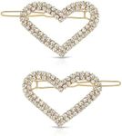 Ettika Gold Tone Plated Barrette for Women | Hair Accessory | Aphrodite Heart Crystal Barrette Set of 2 in Clear and Gold Tone