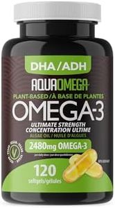 AquaOmega Ultimate Strength Plant-based Omega 3 High DHA Supplement, Omega 3 Supplements with EPA from Omega 3 Algae Oil, 2480mg of Vegan Omega 3, 120 Softgels