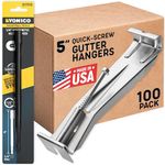 Quick Screw Gutter Hangers 5 Inch- 100 Pack - 5 Inch Gutter Clips with Bonus 6 Inch Drill Bit - Hidden Bracket Clips with Pre-Assembled Screw - Fix Sagging Rain Gutters