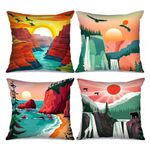 Native America National Park Decor Forest Waterfall Throw Pillow Covers Sunset at Canyon Pillow Covers 4 Set Landscape Outdoor Pillow Cases Cushion Cover for Living Room Couch Sofa Gift(18 x18 Inch)