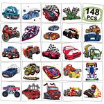 CHARLENT 148 PCS Race Car and Monster Truck Temporary Tattoos for Kids - GoKart Car Individual Tattoos for Boys Racecar Birthday Party Favors Goodie Bag Fillers