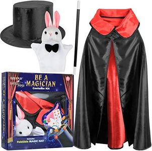 Click N' Play Magician Costume for Kids with Cape & Accessories, Halloween Dress Up & Pretend Play Set Complete with a Magic Set: Top Hat, Magic Wand & Rabbit Magic Tricks, Magic Kit for Kids Age 8-10