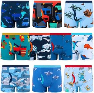 BIG ELEPHANT Boys' Boxer Briefs 10-Pack, Toddler 100% Cotton Dinosaur Print Underwear, Soft and Breathable, Sizes 5T