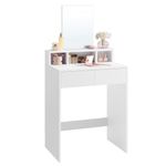 VASAGLE Dressing Table with Large Mirror, Vanity Table with 2 Drawers and 3 Compartments, Makeup Table, Modern, White URDT103W01