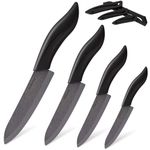 Ceramic Knife Set 4 - Professional Sharp Knife Set with Cover Kitchen knife for Cooking Vegetable Fruit Bread, Includes 3" Paring Knife, 4" Fruit Knife, 5" Utility Knife, 6" Chef Knife (Black)