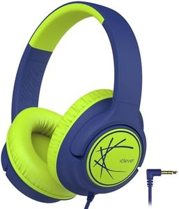 iClever - Auriculares para niños, con Cable, 85 dBA, Volumen Seguro, Sonido estéreo, Auriculares Plegables de 3,5 mm, para iPad, tabletas, Escuela, Viajes, Azul Verde