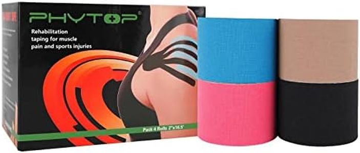 PHYTOP 4 Rollos Cinta de Kinesiología 5cm x 5m (Rosa, Azul, Negro, Beige) Kinesiotape Vendaje Neuromuscular para las Lesiones Deportivas & Fisioterapia