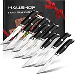 HAUSHOF Steak Knives Set of 8, German Stainless Steel Premium Serrated Steak Knife Set with Gift Box, Full Tang Design with Ergonomic Handle, Gifts Knife Set for Dad, Mom, Husband and Wife