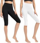 FULLSOFT 2 Pack Women's Knee-Length Leggings -High Waist Capri Biker Shorts -Workout Casual Summer Yoga Leggings