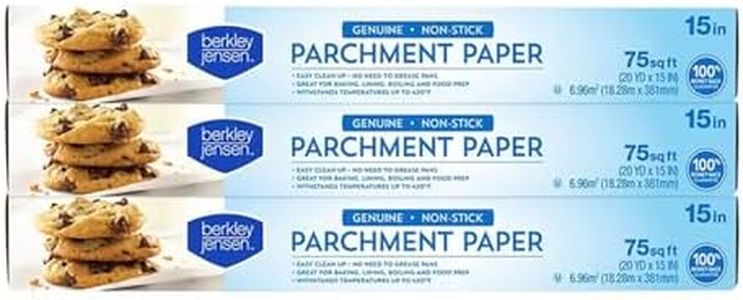 Berkley Jensen Parchment Paper Roll, 15" x 75 Sq. Ft., Pack of 3 (225 Sq. Ft. Total) - Non-Stick Baking Paper, Oven Safe to 450°F, Tear-Resistant