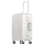 LEVEL8 Cabin Suitcases Carry on Luggage Zipperless Suitcase with Spinner Wheels Vintage Modern Hand Luggage 20 Inch Suitcase with TSA, White