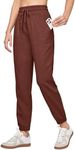 Willit Women Linen Pants Joggers Casual Lightweight Lounge Pants Cotton Linen Travel Beach Summer Pants with Pockets Reddish Brown XXL