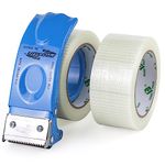 BOMEI PACK Strapping Tape with Dispenser, Bi-directional Fiberglass Reinforced Packing Tape for Shipping, 2Rolls x 6.7Mil x 2Inch x 30Yds, Total 60Yds