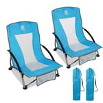 Colorsoul Portable Low Beach Chairs 2 Pack,Folding Backpacking Low Seat Camping Chairs for Adults with Mesh Back,Cup Holder,Storage Bag,Sling Chair for Beach,Picnic-Supports 300lbs,Blue