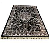 SADRUDDOQA Kashmiri, Persian Traditional Silk Velvet Touch Carpet with Anti Slip Backing for Home Bedroom Living Room and Hall Pile 11 MM (Black NM, 2x6 feet)