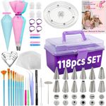 LUSHYUM Cookie Decorating Kit 118pcs with Storage Case, Royal Sugar Piping Bags and Tips Icing Supplies Set, Turntable Scribe Decoration Tools for Kids & Cookie Holiday Christmas Valentine