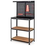 IRONMAX Workbench with Pegboard, 4 Shelves Workstation Organizer with 14 PCS Hanging Kits, Work Bench Table with Storage for Garage, Home, Workshop, Repair Shop