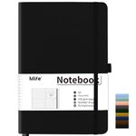 Mlife Squared Notebook A5,Journal Notebooks With 200 Pages,100gsm No Bleed Grid Notebook Pages,PU Hard Cover,Graph Paper Notebook for Graphing Notes Math,Notepad for Women Men School Office- Black